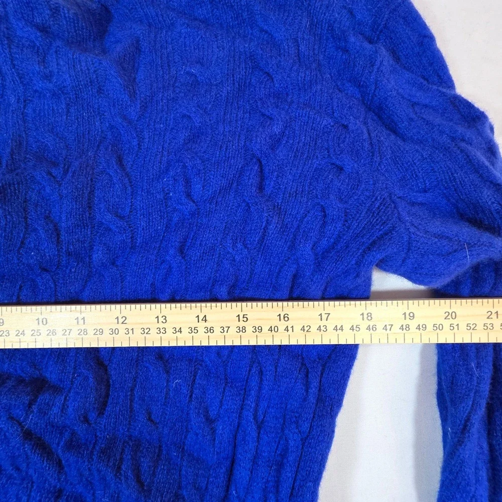 Polo Ralph Lauren Wool Cashmere Cable Knit Sweater Royal Blue Green Pony Mens M